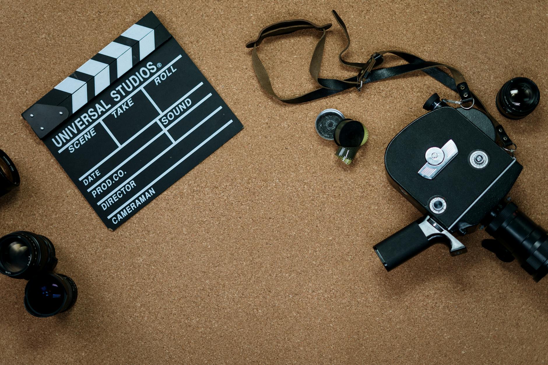 Professional movie camera on film set during production