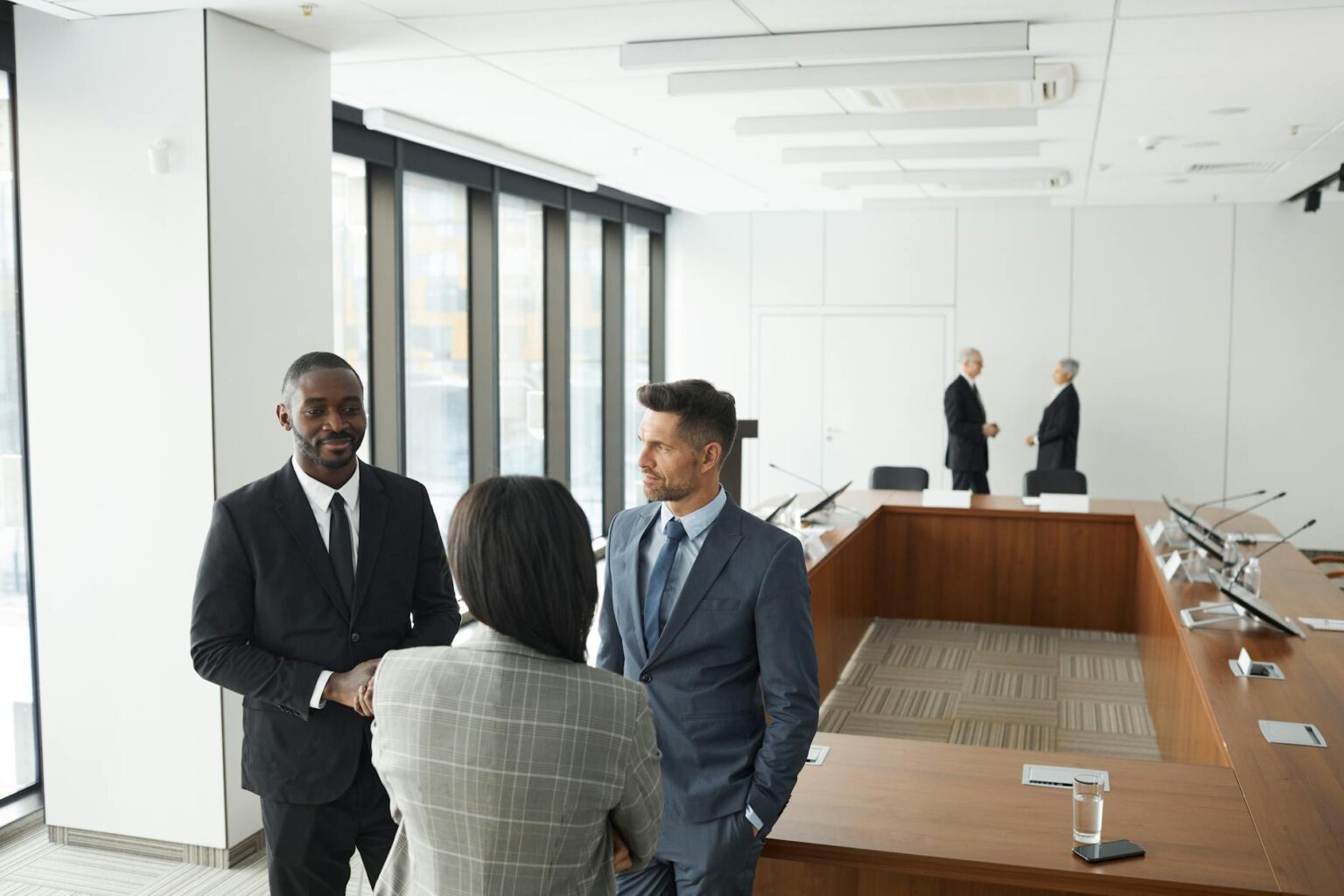 Professional business meeting in modern office setting