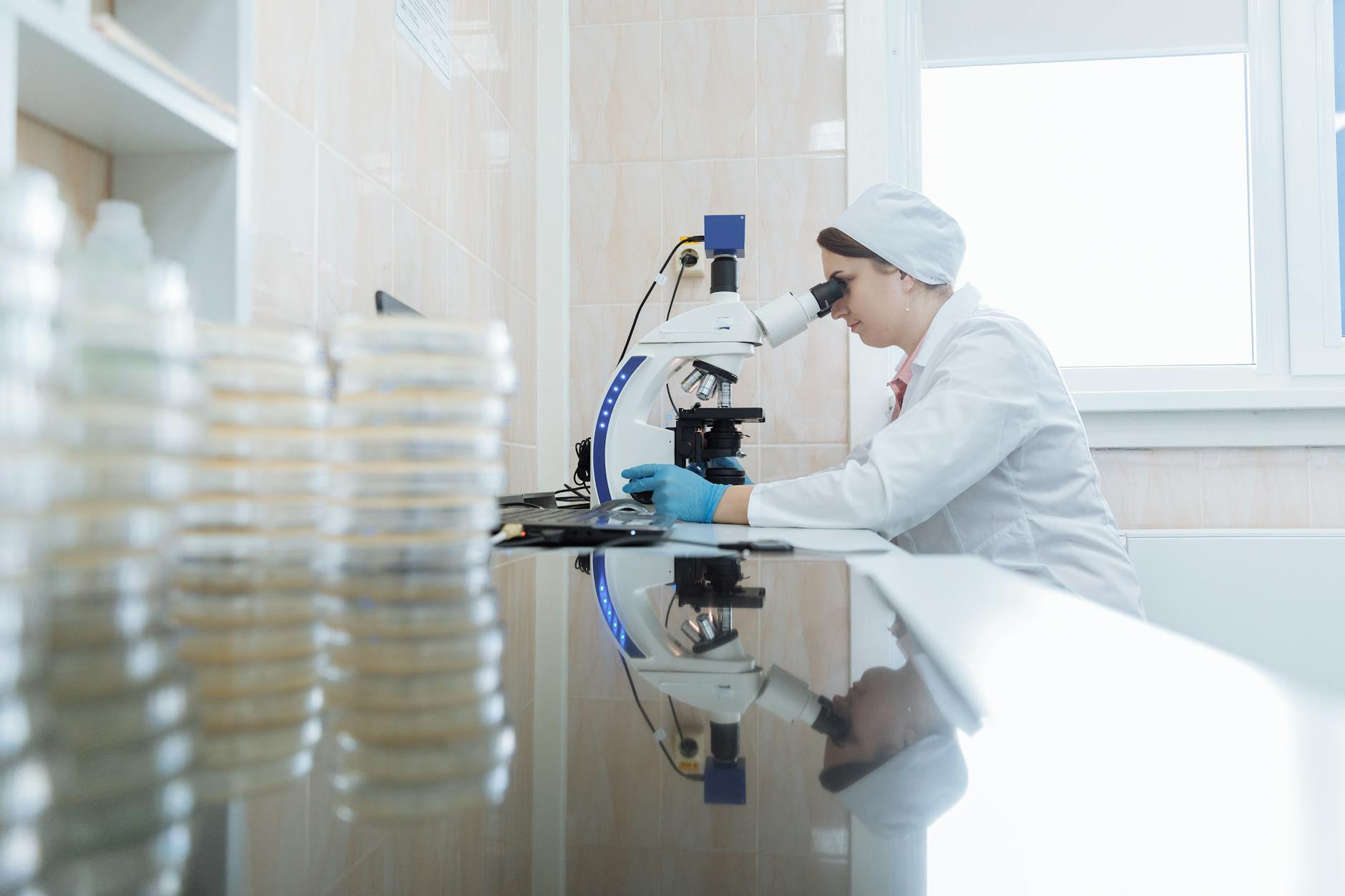 Scientific research and testing equipment in modern cosmetics laboratory
