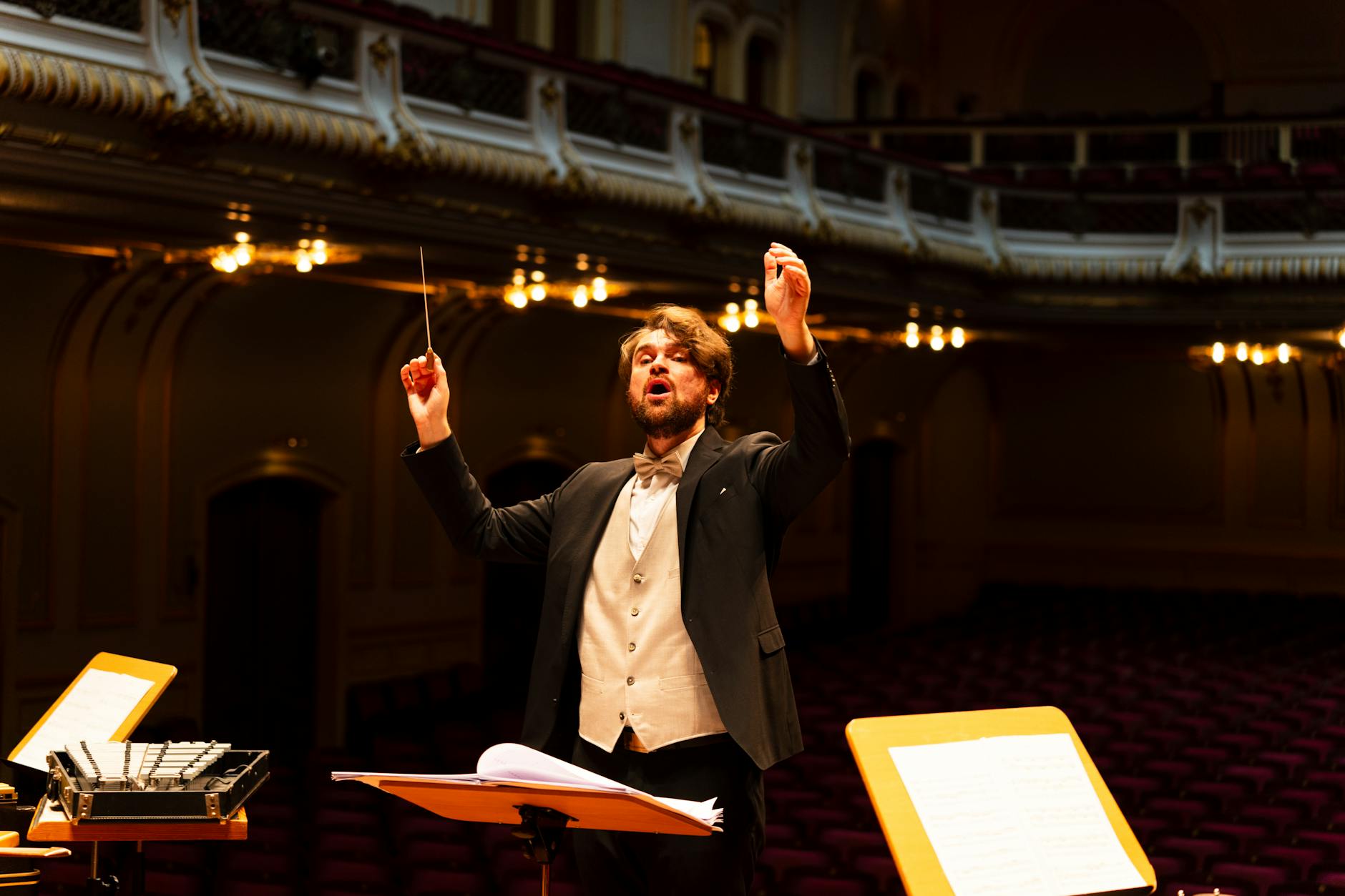 Symphony orchestra performing on stage in concert hall