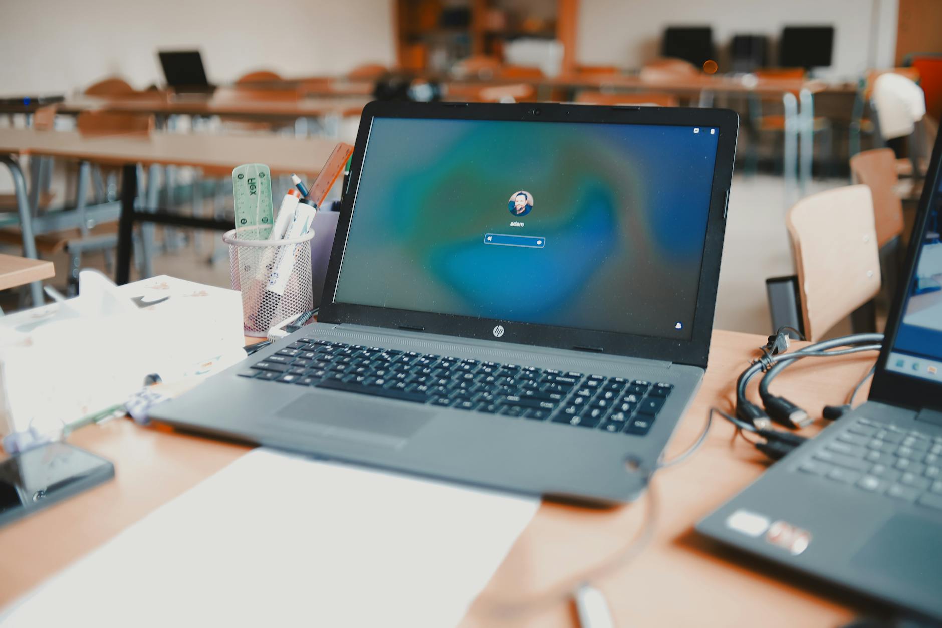 Modern classroom with digital learning technology equipment