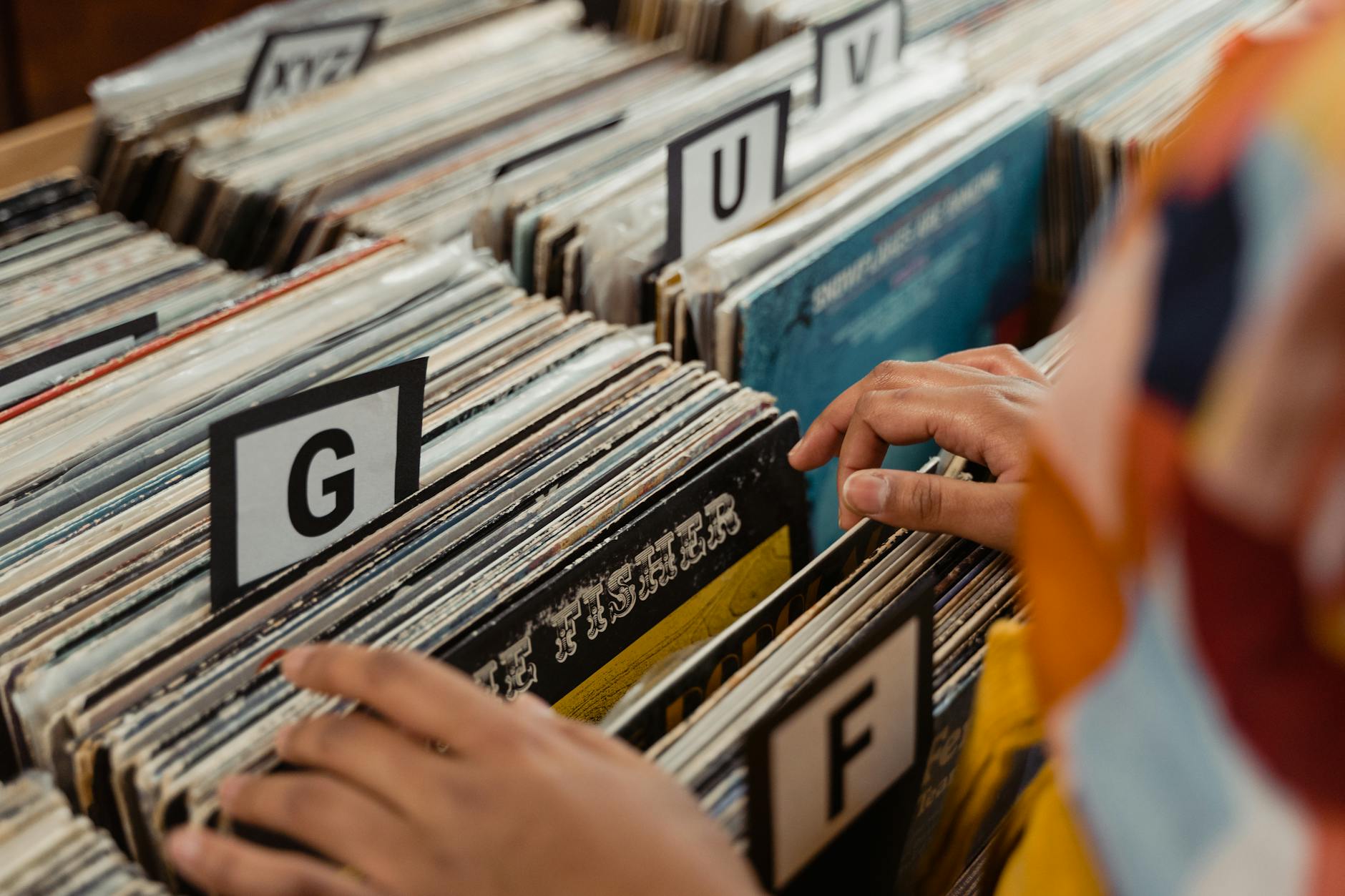 Interior view of independent record store with vinyl albums displayed on shelves