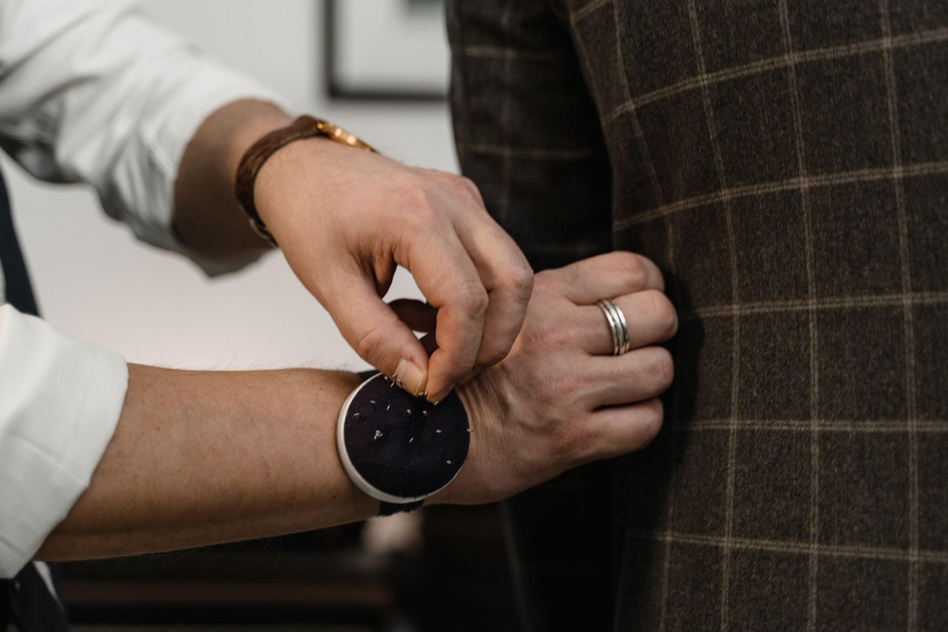 Close-up of structured luxury tailoring in a fashion atelier