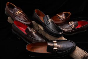Close-up of a refined luxury loafer against a neutral background